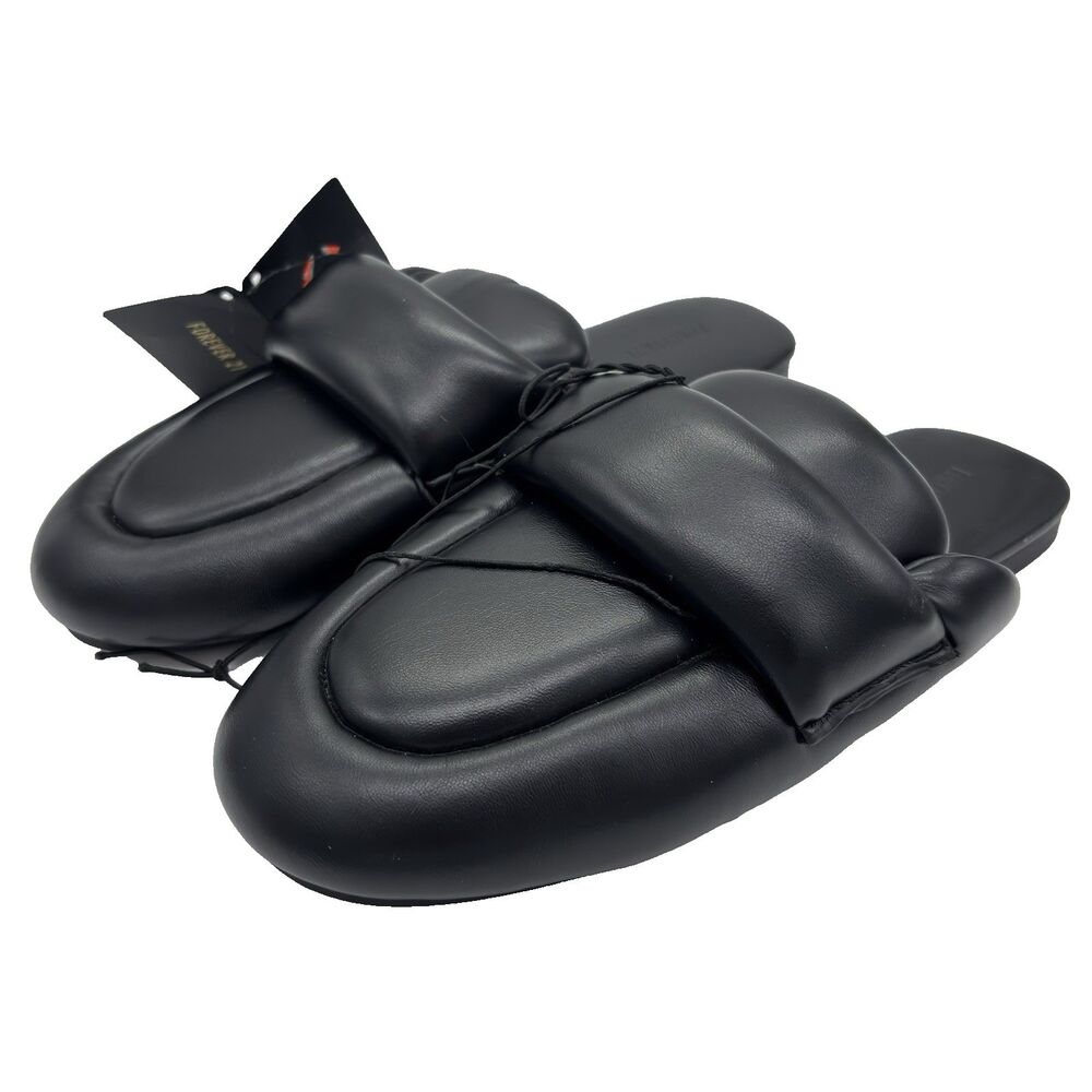 Forever 21 Black Puffy Mules Size 5.5 Slip On Grandmacore Minimalist Casual Flat